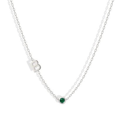 Birthstone Initial Letter Custom Necklace 14K Gold / Silver