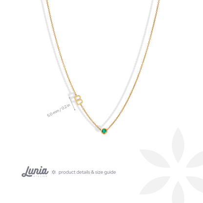 Birthstone Initial Letter Custom Necklace 14K Gold