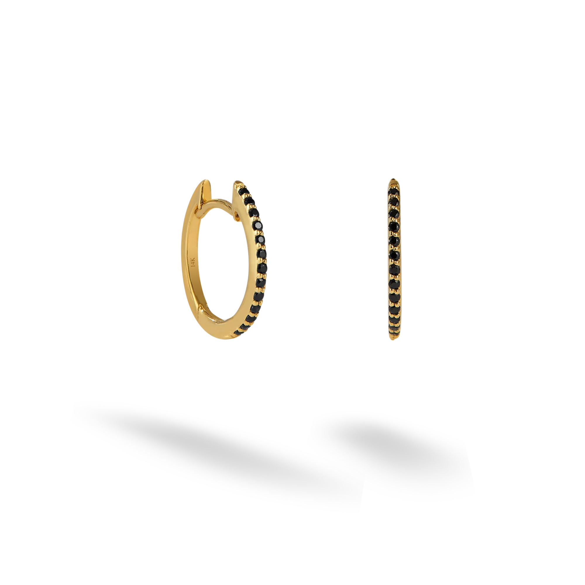 Black Line Stone Hoops Earrings 14K Gold