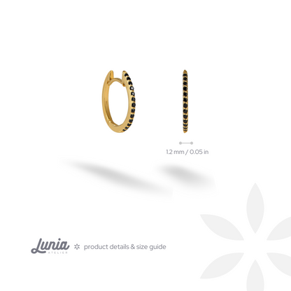 Black Line Stone Hoops Earrings 14K Gold