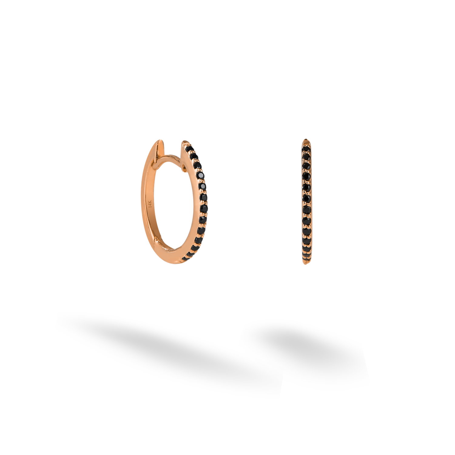 Black Line Stone Hoops Earrings 14K Gold