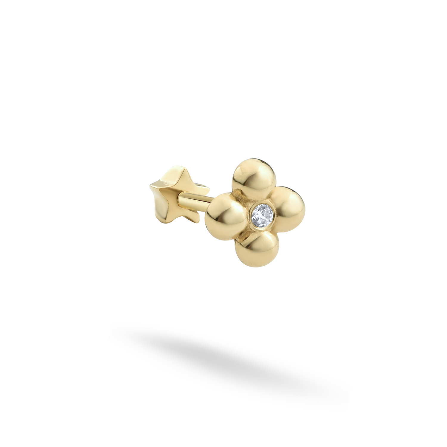 Bloom Flatback Ear Piercing 14K Gold with CZ Stone