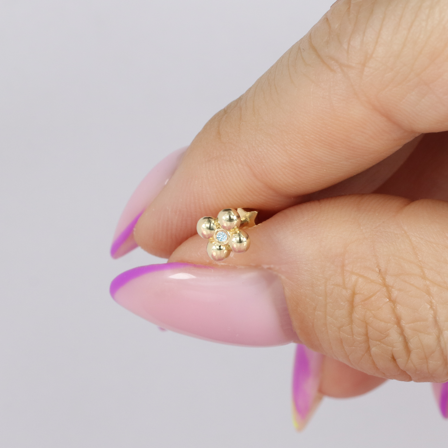 Bloom Flatback Ear Piercing 14K Gold with CZ Stone