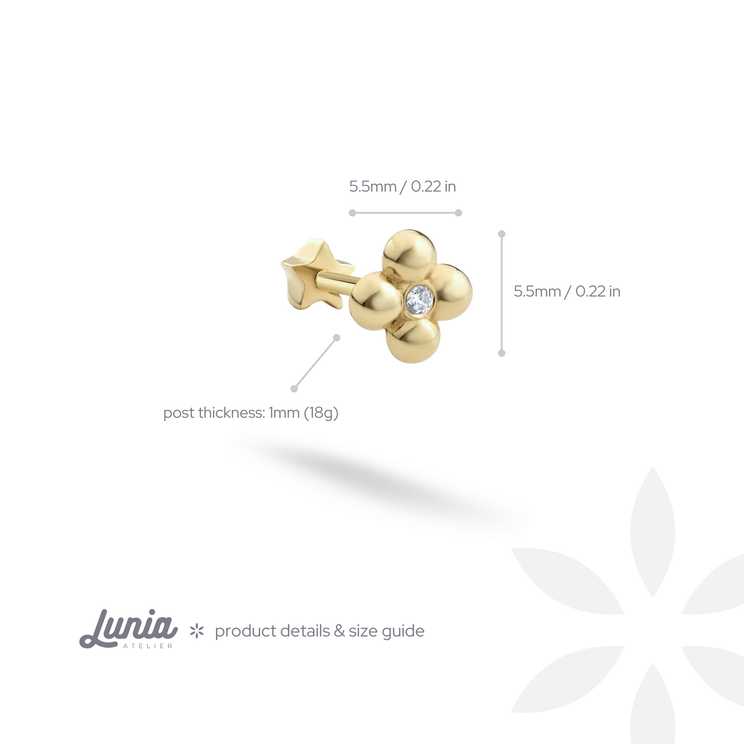 Bloom Flatback Ear Piercing 14K Gold with CZ Stone