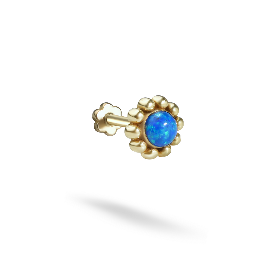 Blue Beads Flatback Ear Piercing 14K Gold with CZ Stone