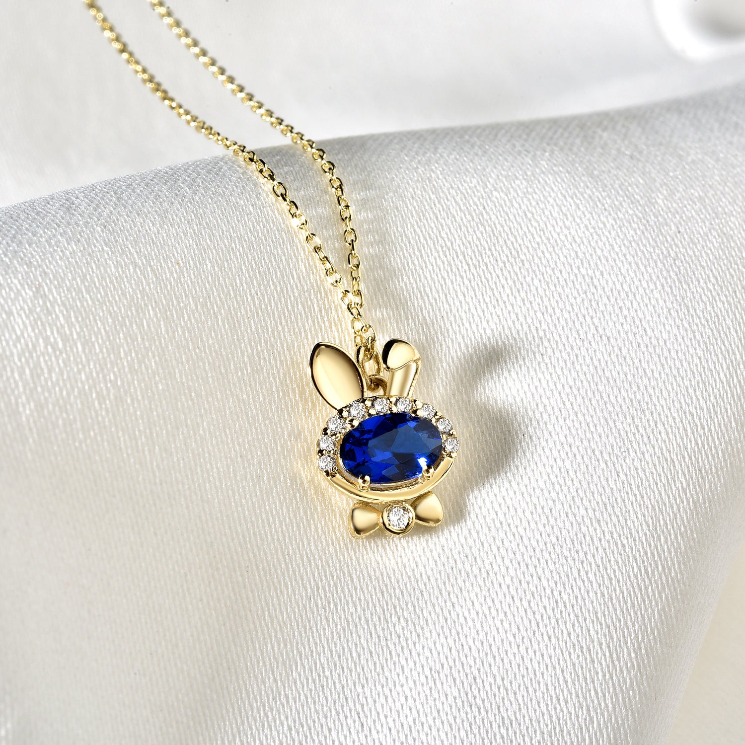 Blue Bow Tie Rabbit Necklace Diamond 14K Gold / Silver