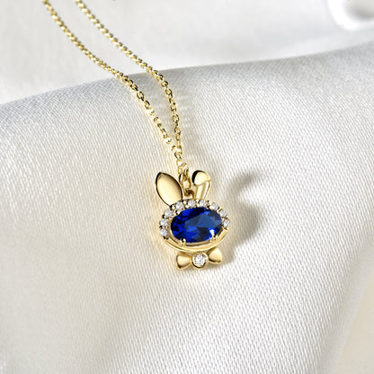 Blue Bow Tie Rabbit Necklace Diamond 14K Gold / Silver