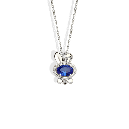 Blue Bow Tie Rabbit Necklace Diamond 14K Gold / Silver