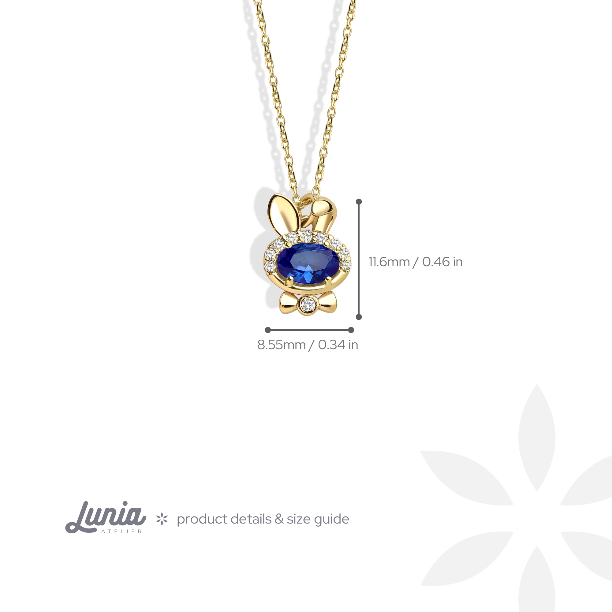 Blue Bow Tie Rabbit Necklace Diamond 14K Gold / Silver