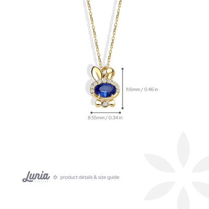 Blue Bow Tie Rabbit Necklace Diamond 14K Gold / Silver