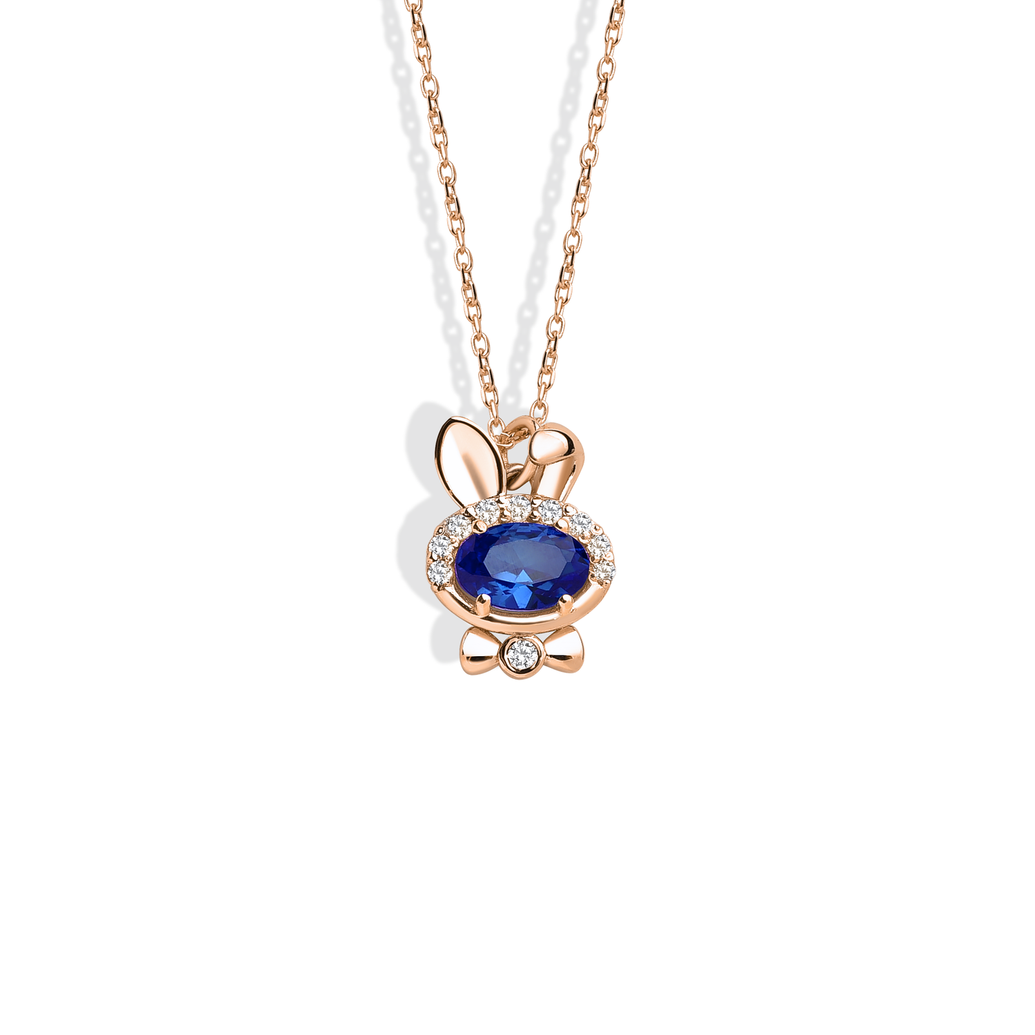 Blue Bow Tie Rabbit Necklace Diamond 14K Gold / Silver
