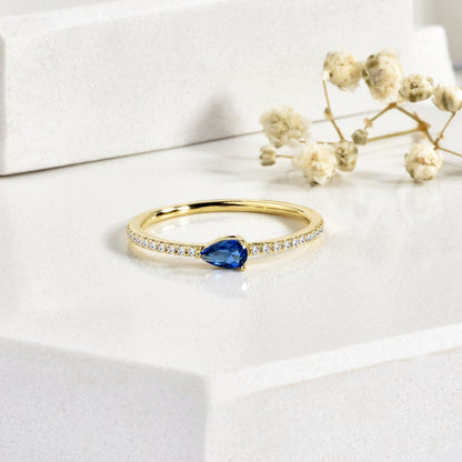 Blue Drop Single Row Diamond Ring 14K Gold