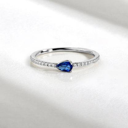 Blue Drop Single Row Diamond Ring 14K Gold