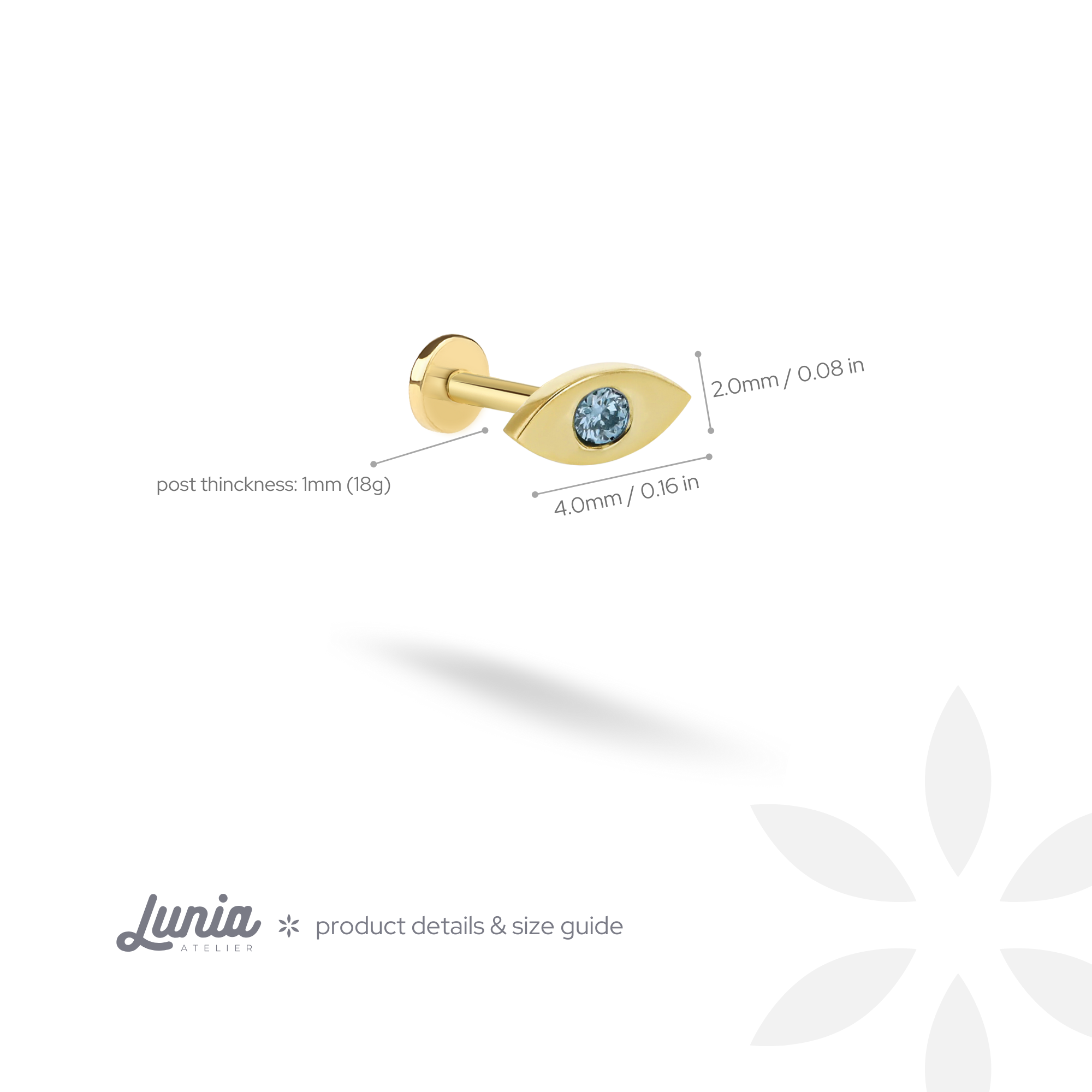 Blue Evil Eye Flatback Ear Piercing 14K Gold / Silver