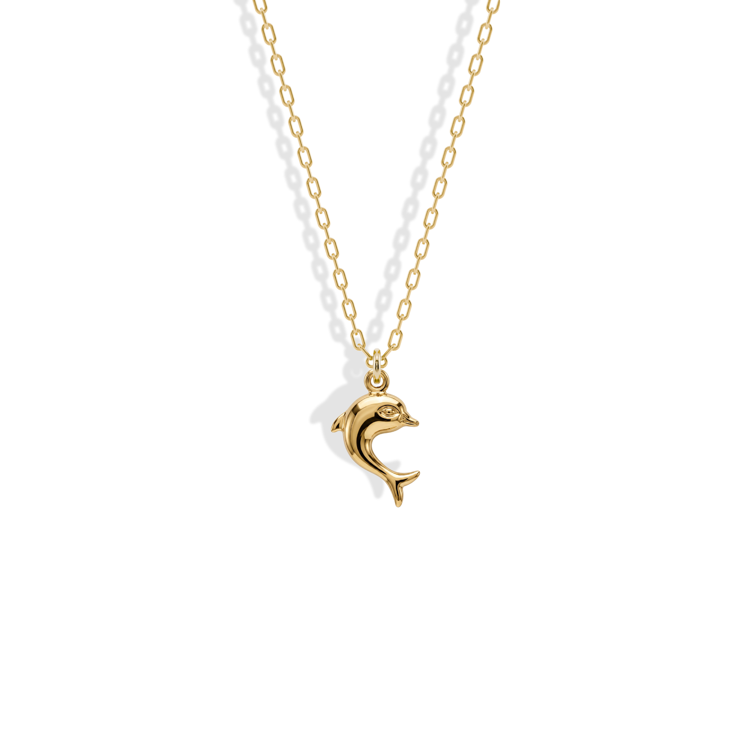 Dolphin necklace with a charming dolphin pendant, perfect for ocean lovers. Discover sea life jewelry in 14k gold or silver for everyday style and gifting.