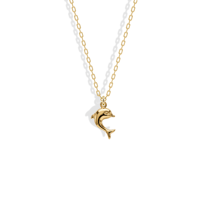 Dolphin necklace with a charming dolphin pendant, perfect for ocean lovers. Discover sea life jewelry in 14k gold or silver for everyday style and gifting.