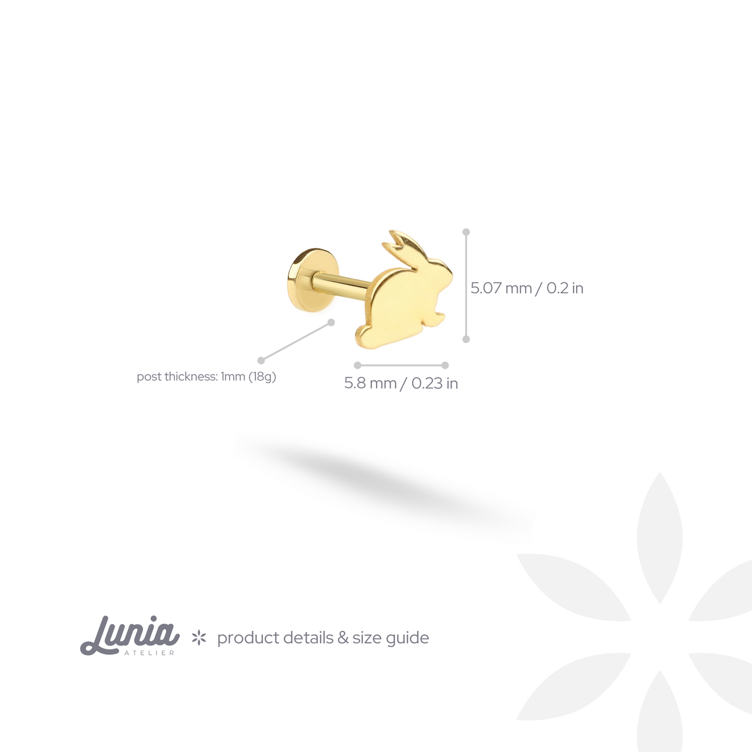 Bunny Flatback Ear Piercing 14K Gold