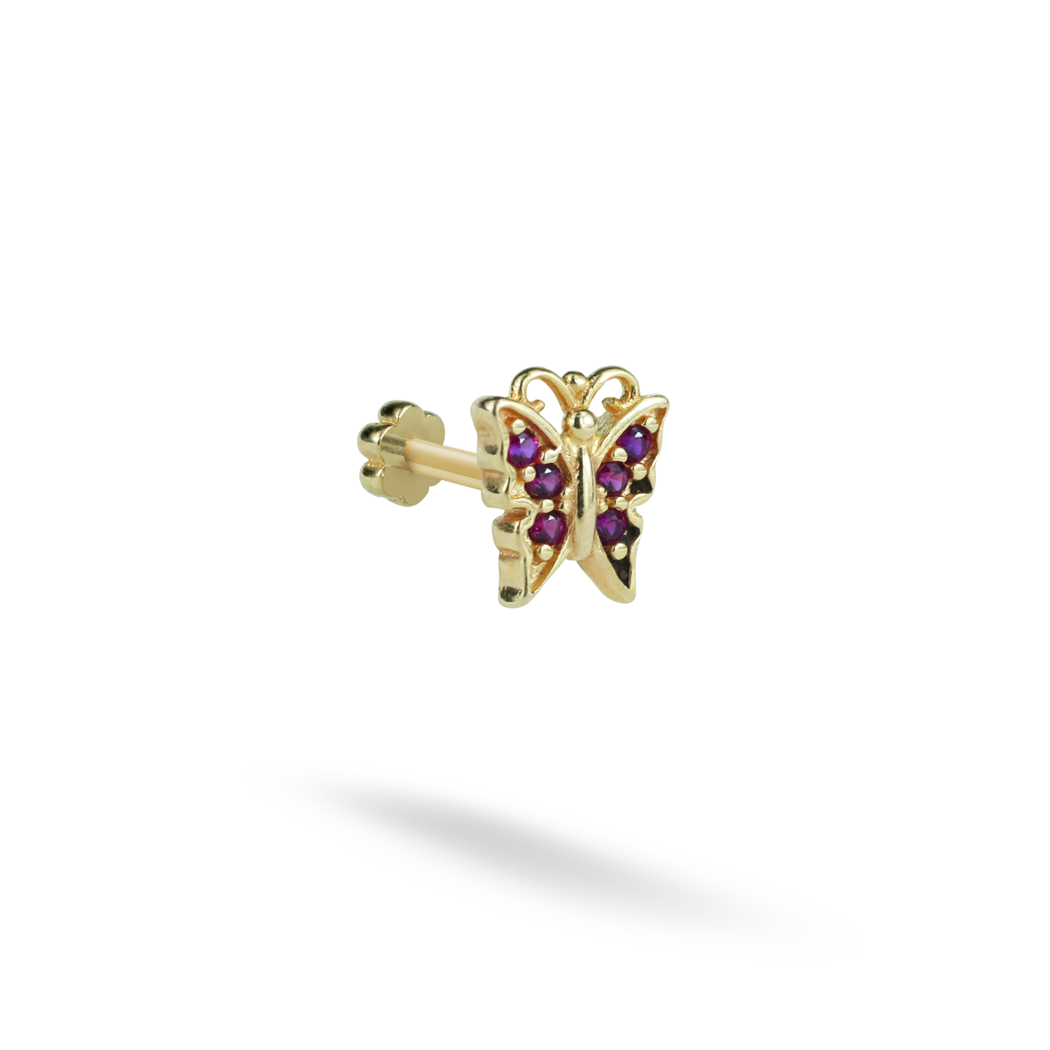 Butterfly Colored Flatback Ear Piercing 14K Gold with CZ Stone