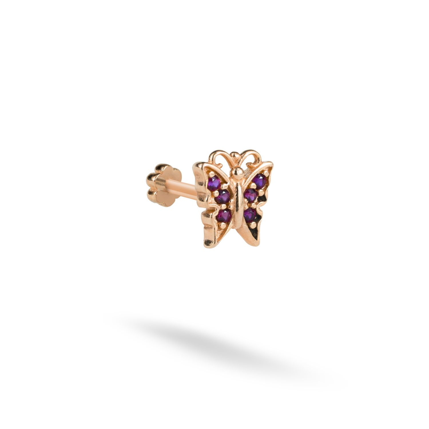 Butterfly Colored Flatback Ear Piercing 14K Gold with CZ Stone