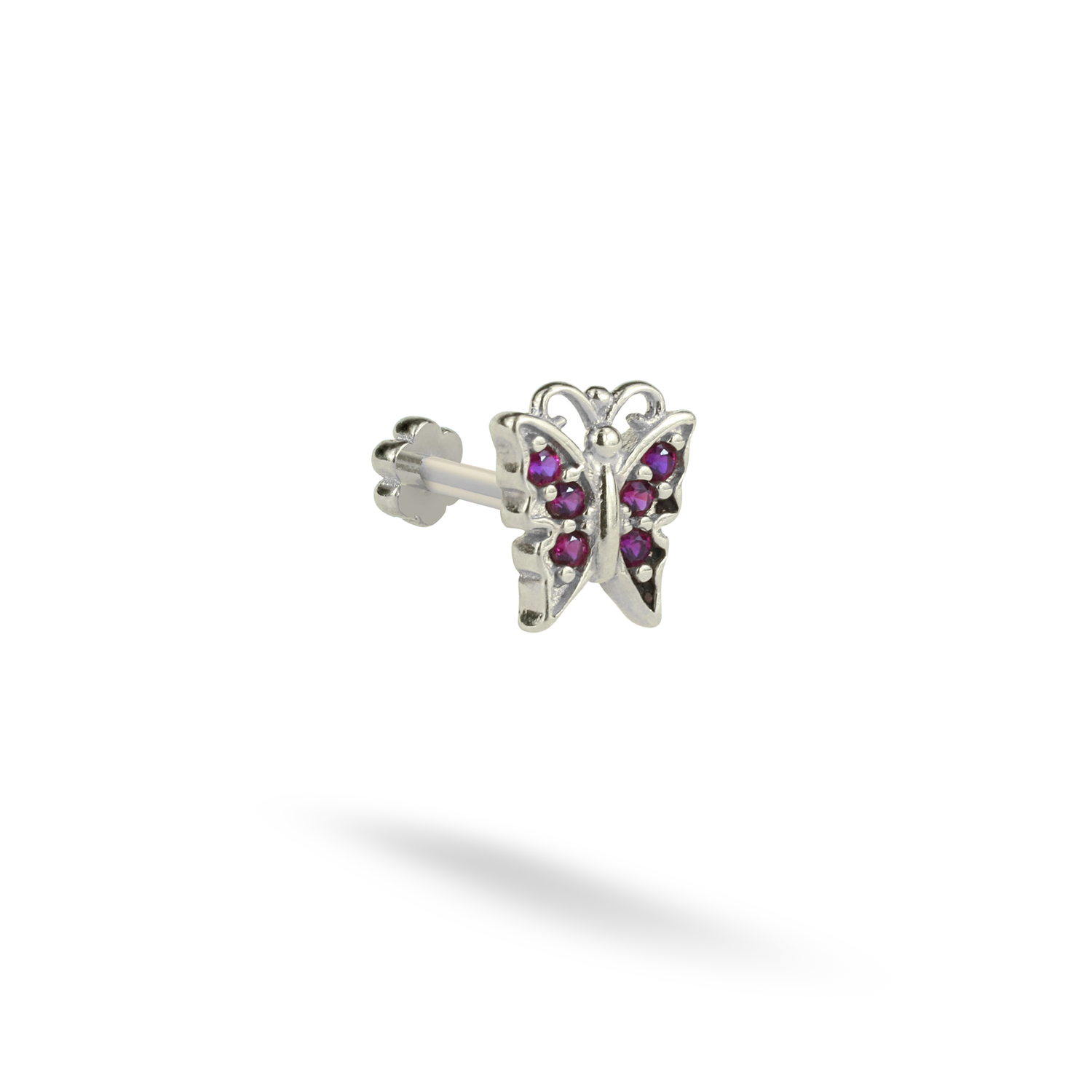 Butterfly Colored Flatback Ear Piercing 14K Gold with CZ Stone