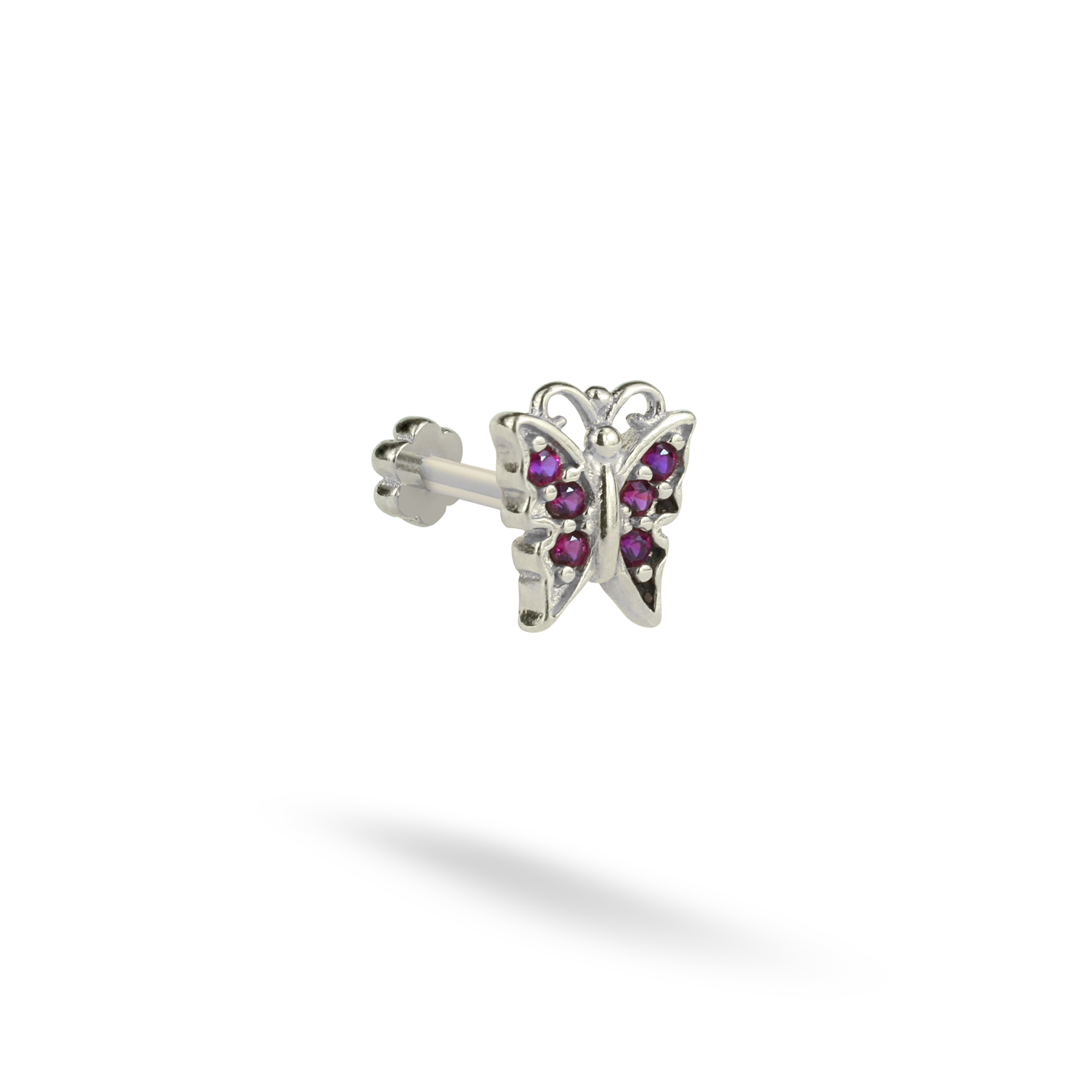 Butterfly Colored Flatback Ear Piercing 14K Gold with CZ Stone