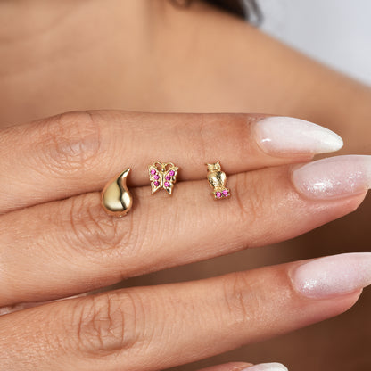 Butterfly Colored Flatback Ear Piercing 14K Gold with CZ Stone