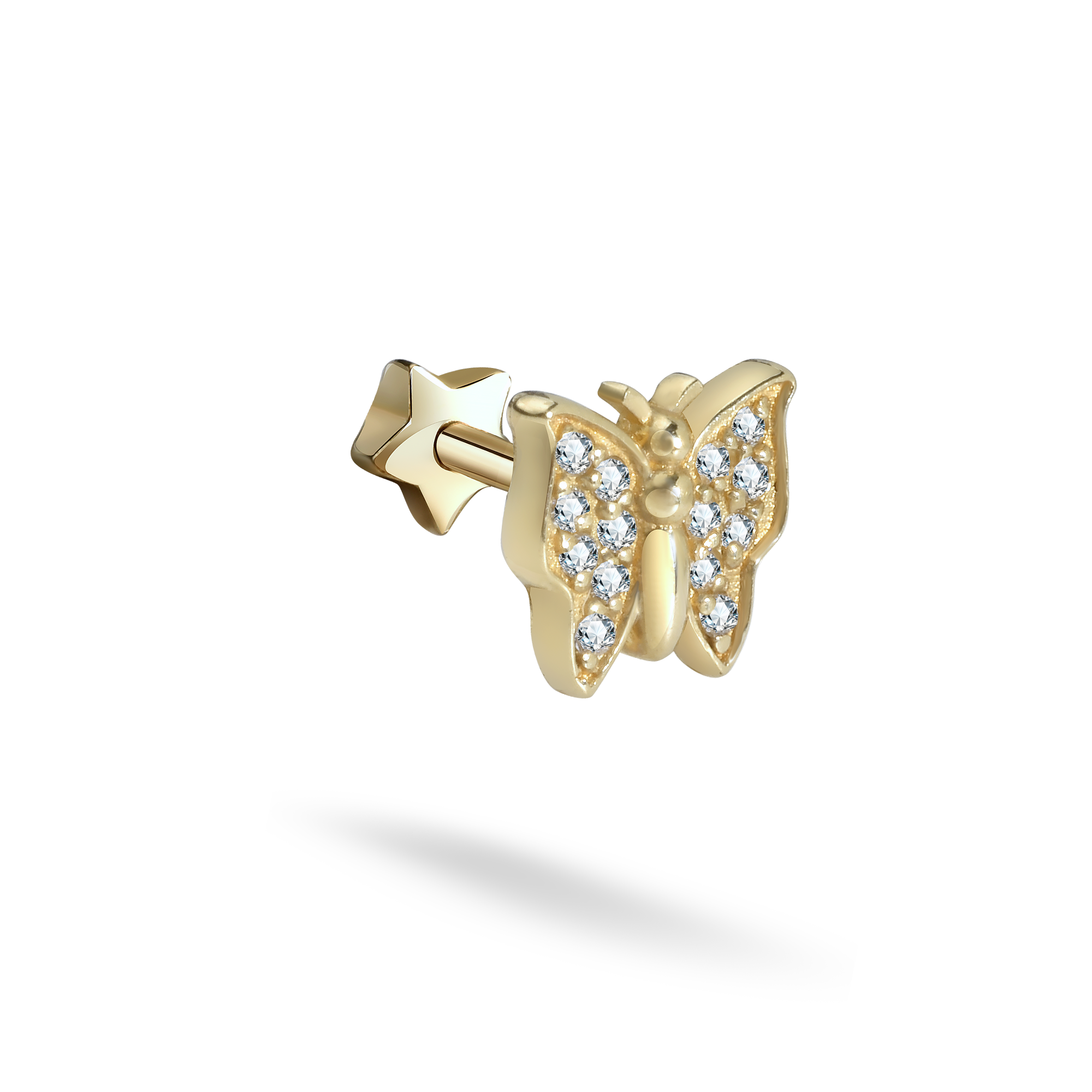 Butterfly Flatback Ear Piercing 14K Gold with CZ Stone