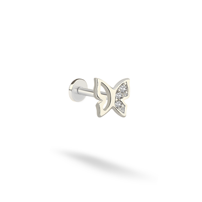 Butterfly Flatback Ear Piercing 14K Gold Diamond CZ Stone