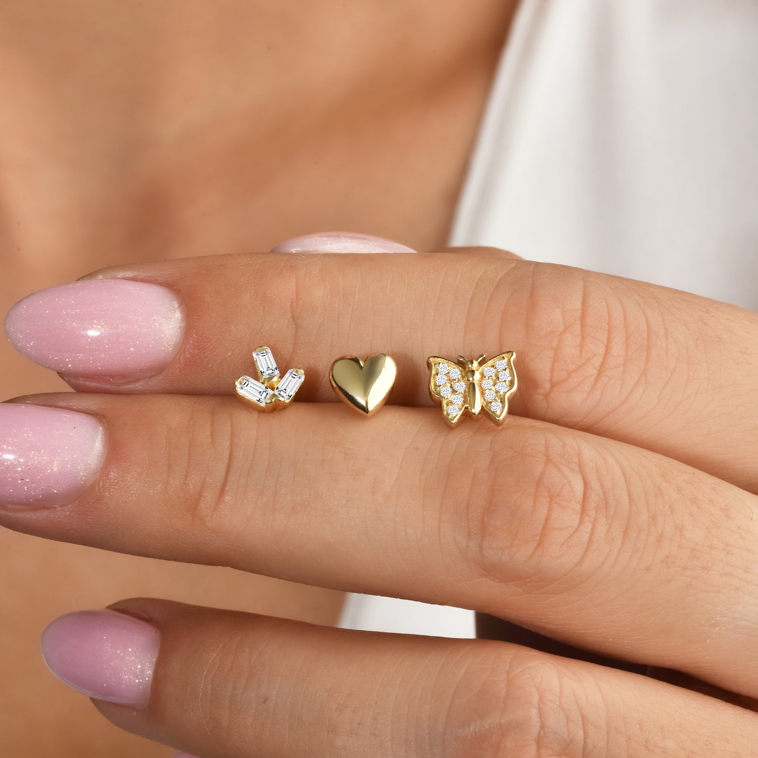 Butterfly Flatback Ear Piercing 14K Gold with CZ Stone