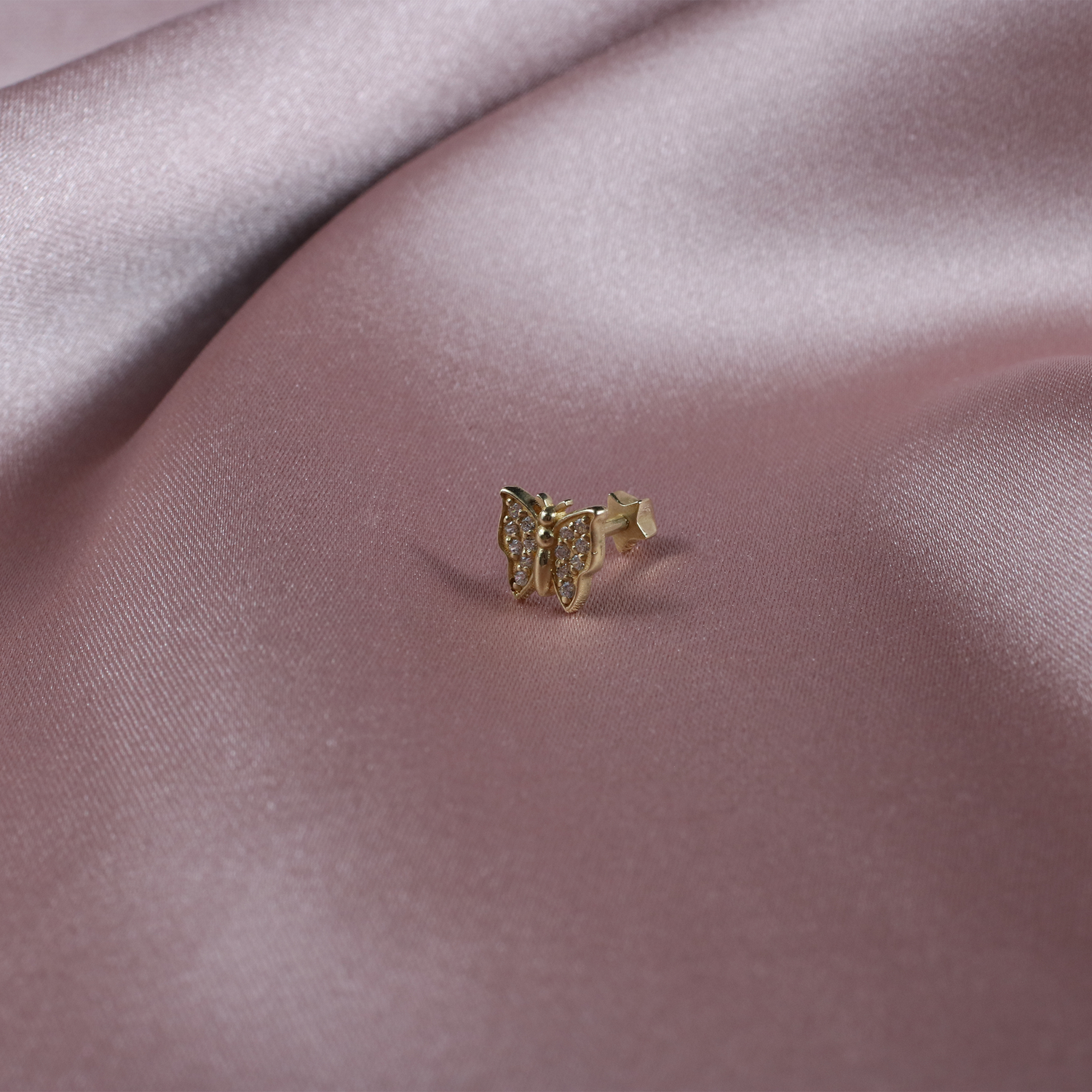 Butterfly Flatback Ear Piercing 14K Gold with CZ Stone