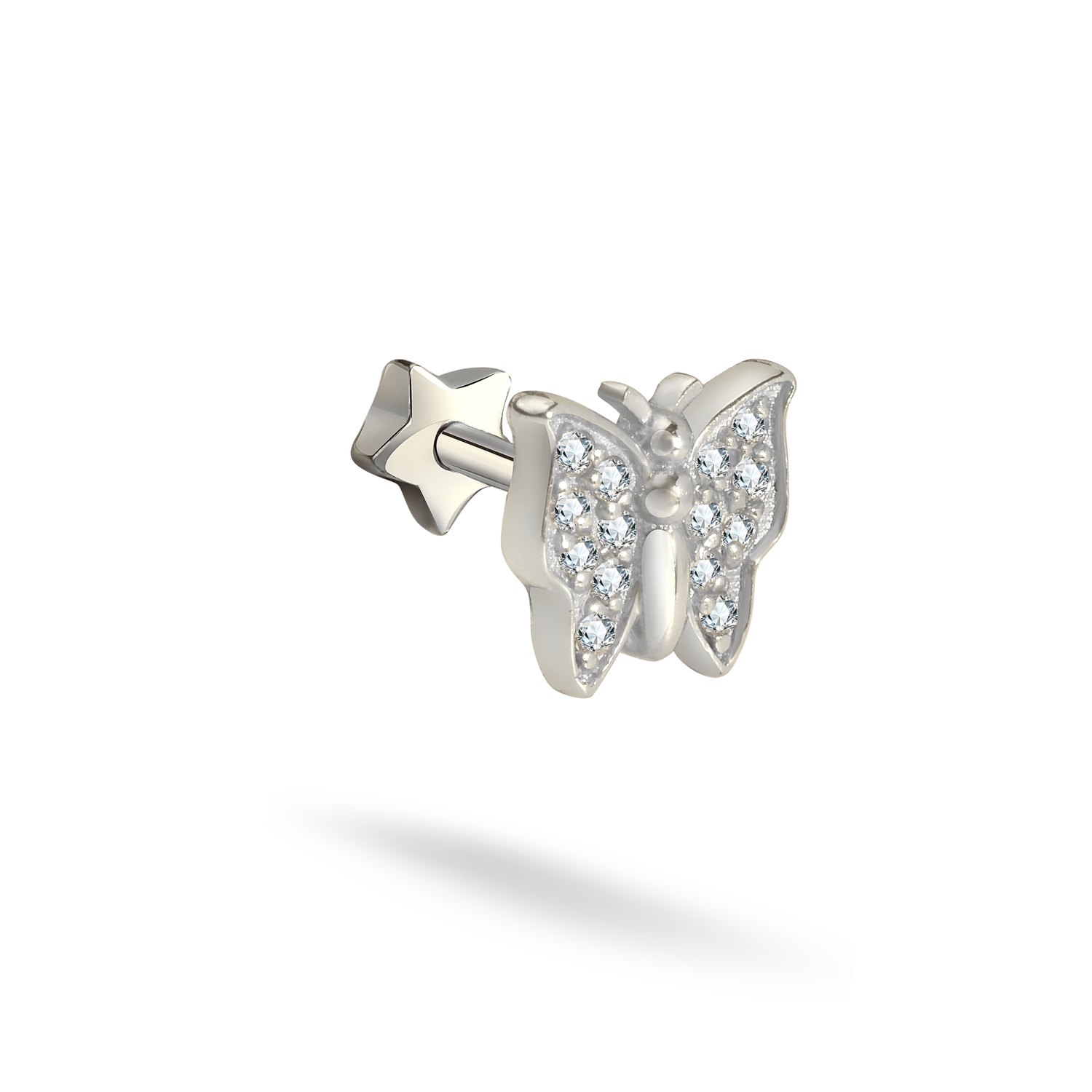 Butterfly Flatback Ear Piercing 14K Gold with CZ Stone