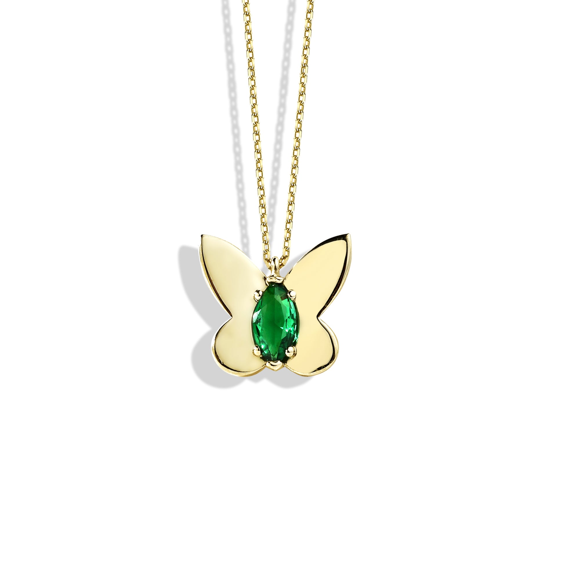 Butterfly Green Stone Necklace in 14K Gold