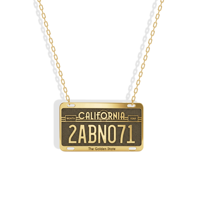 California Car License Plate Custom Necklace 14K Gold / Silver is a meaningful keepsake inspired by the iconic California license plate