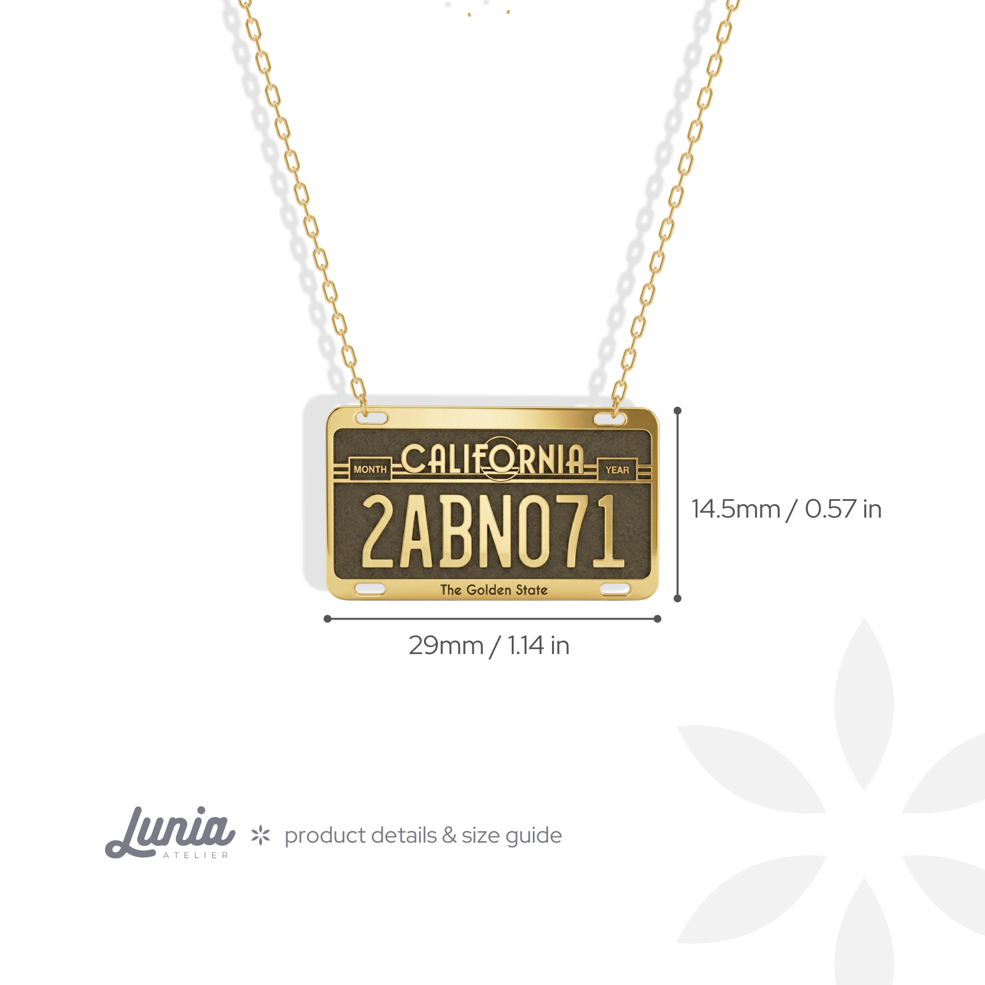 California Car License Plate Custom Necklace 14K Gold / Silver