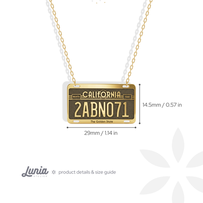 California Car License Plate Custom Necklace 14K Gold / Silver