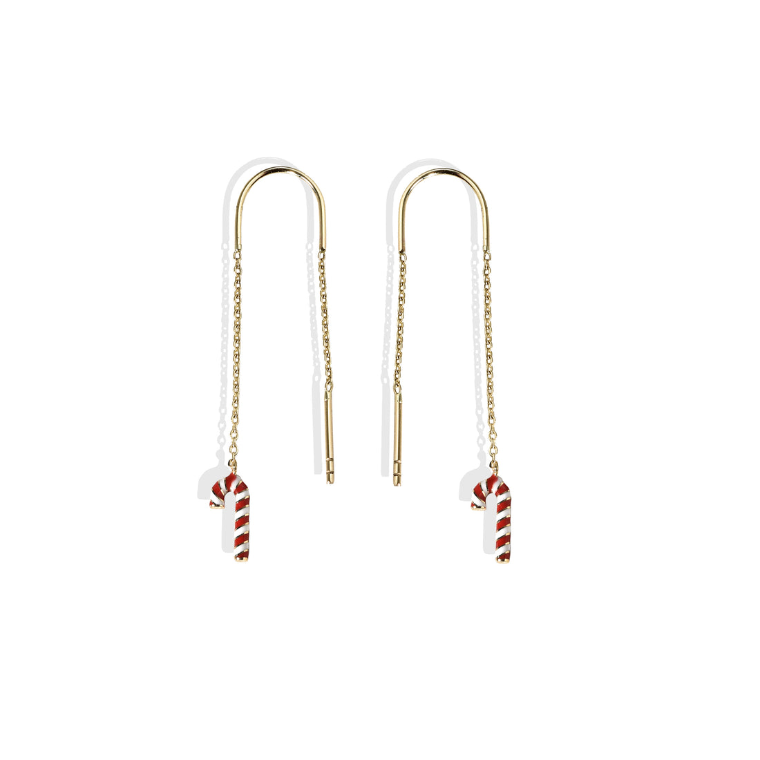 Candy Cane Ear Threader Earrings 14k Gold