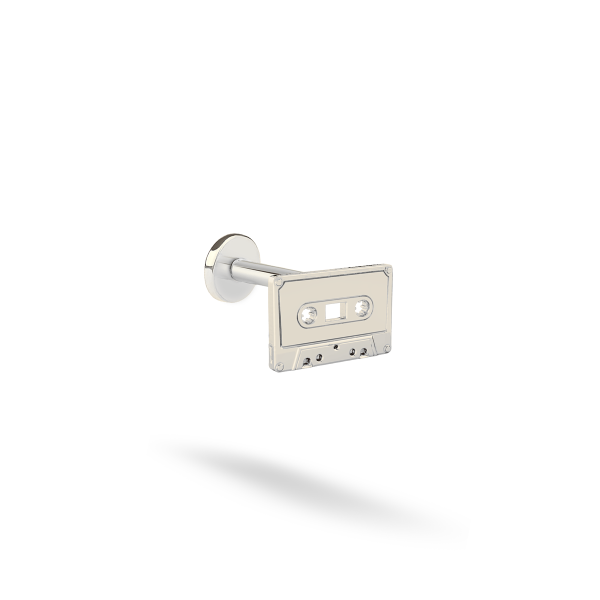 White gold creates cool contrast around the cassette reels and linework on a bright opaque background.