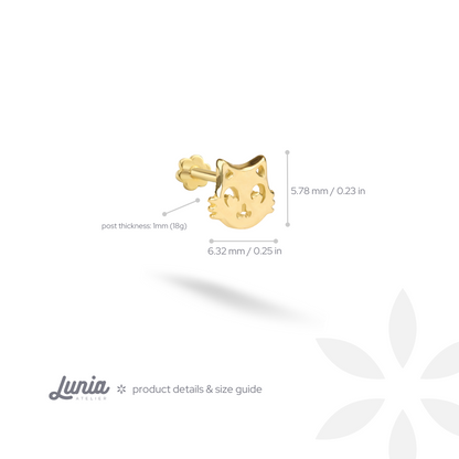 Cat Head Flatback Ear Piercing 14K Gold