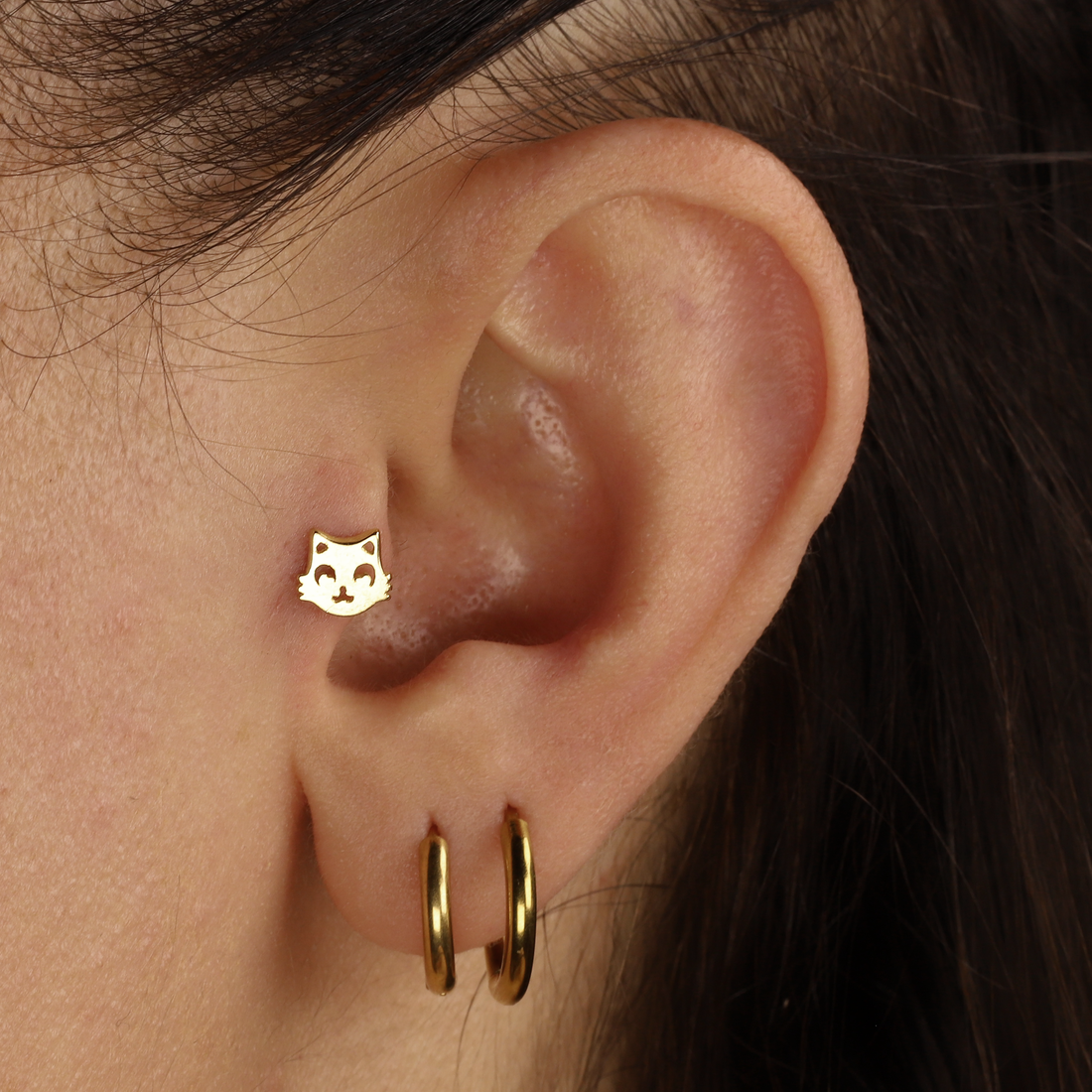 Kitty Head Flatback Ear Piercing 14K Gold