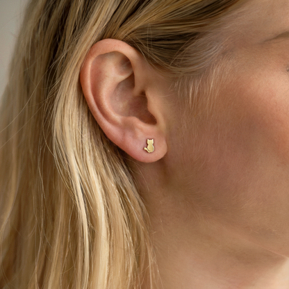 Cat Kitty Earrings 14K Gold / Silver with delicate cat tail design. Hand crafted kitten earrings, lightweight and perfect for everyday wear.