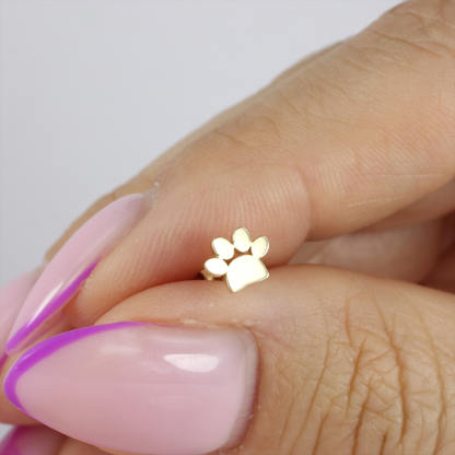 Cat Paw Flatback Ear Piercing 14K Gold