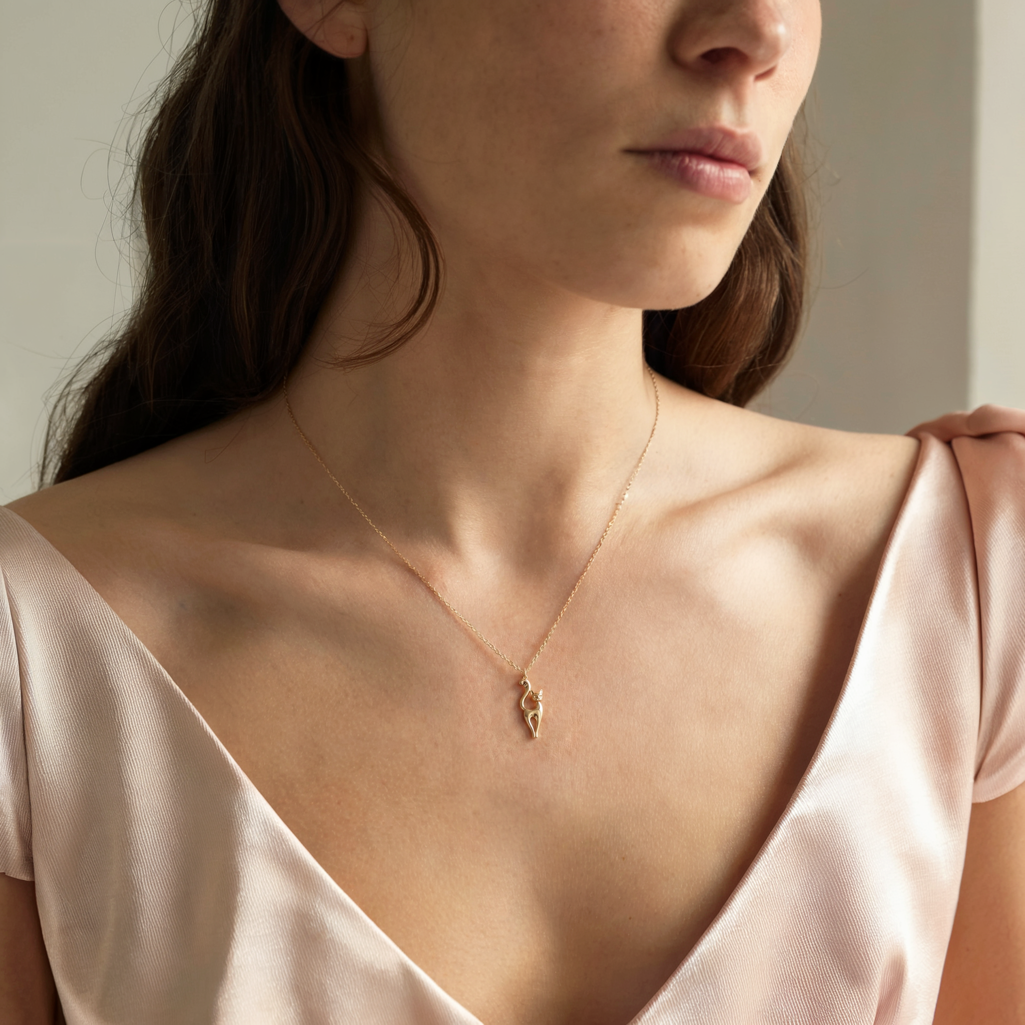 Cat Pendant Necklace 14K Gold / Silver