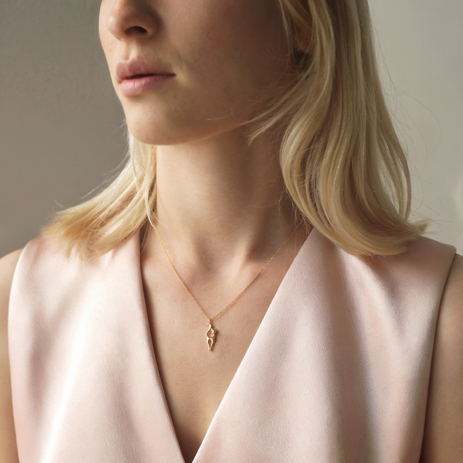 Cat Pendant Necklace 14K Gold / Silver, a hand crafted cat necklace from Istanbul. A delicate animal necklace perfect for everyday wear or gifting.