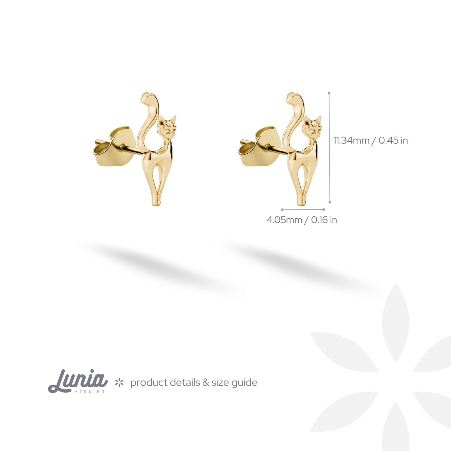 Cat Stud Earrings 14K Gold / Silver