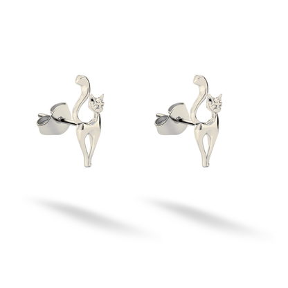 Cat Stud Earrings 14K Gold / Silver