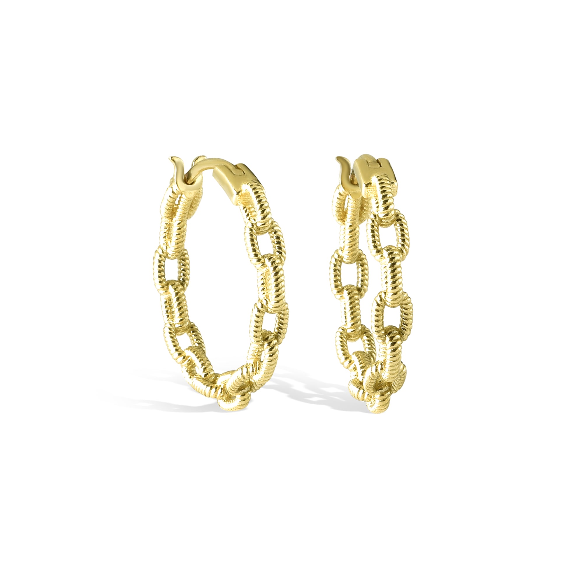 Chain Hinged Hoops Earrings 14K Gold 		