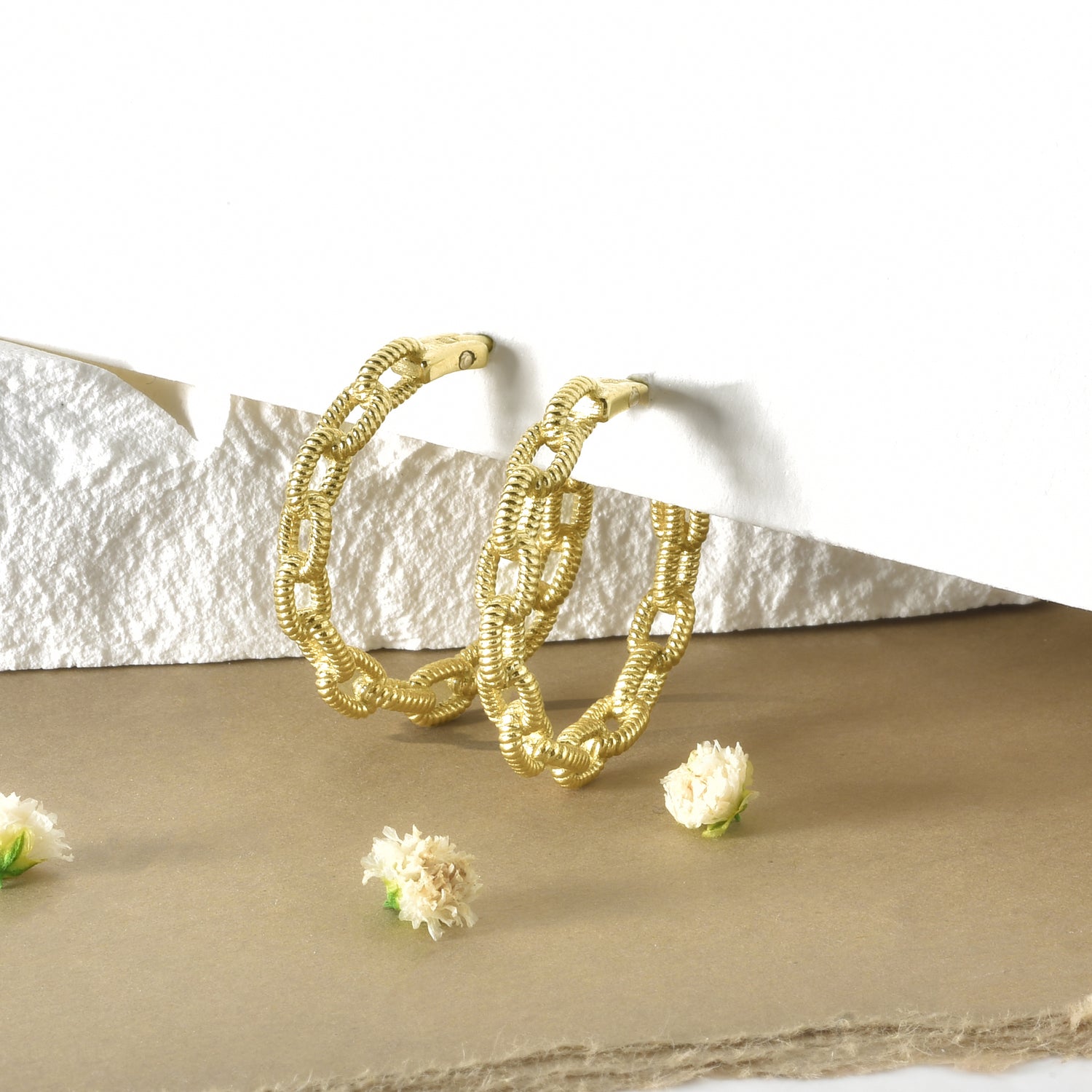 Chain Hinged Hoops Earrings 14K Gold