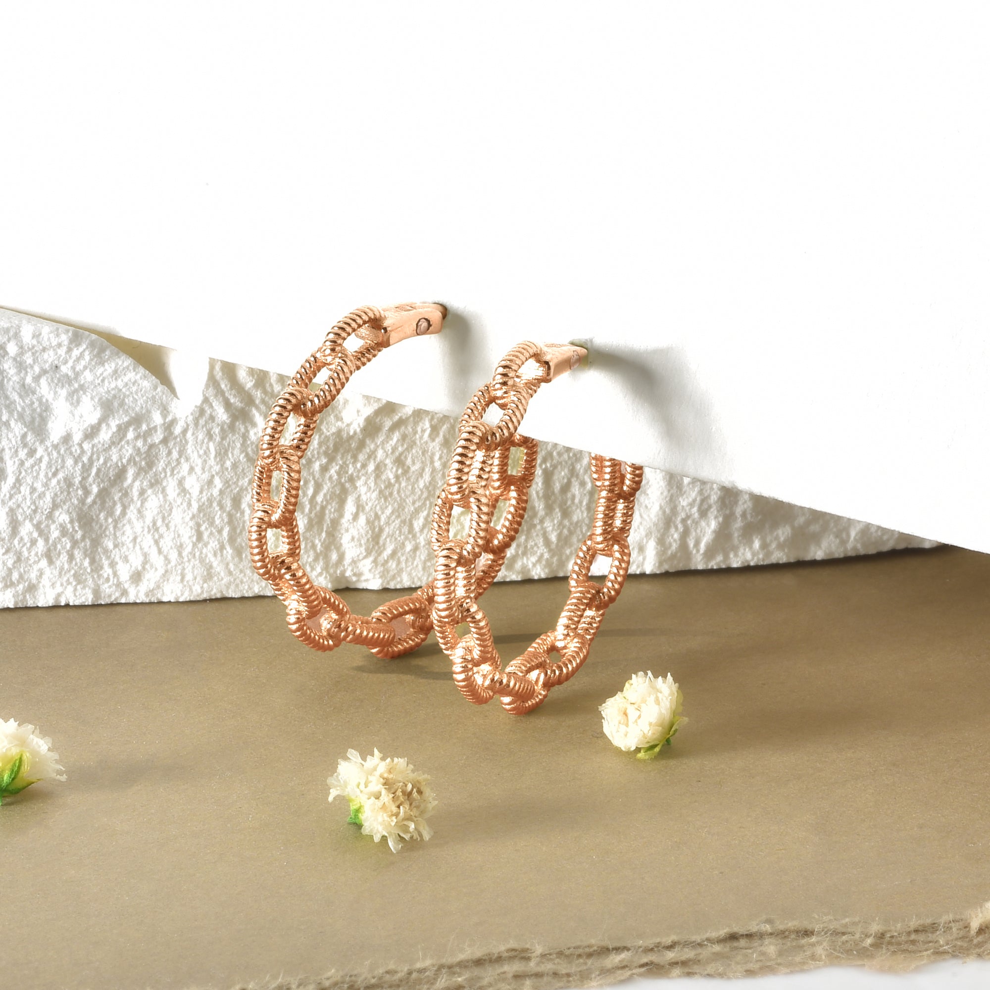 Chain Hinged Hoops Earrings 14K Gold