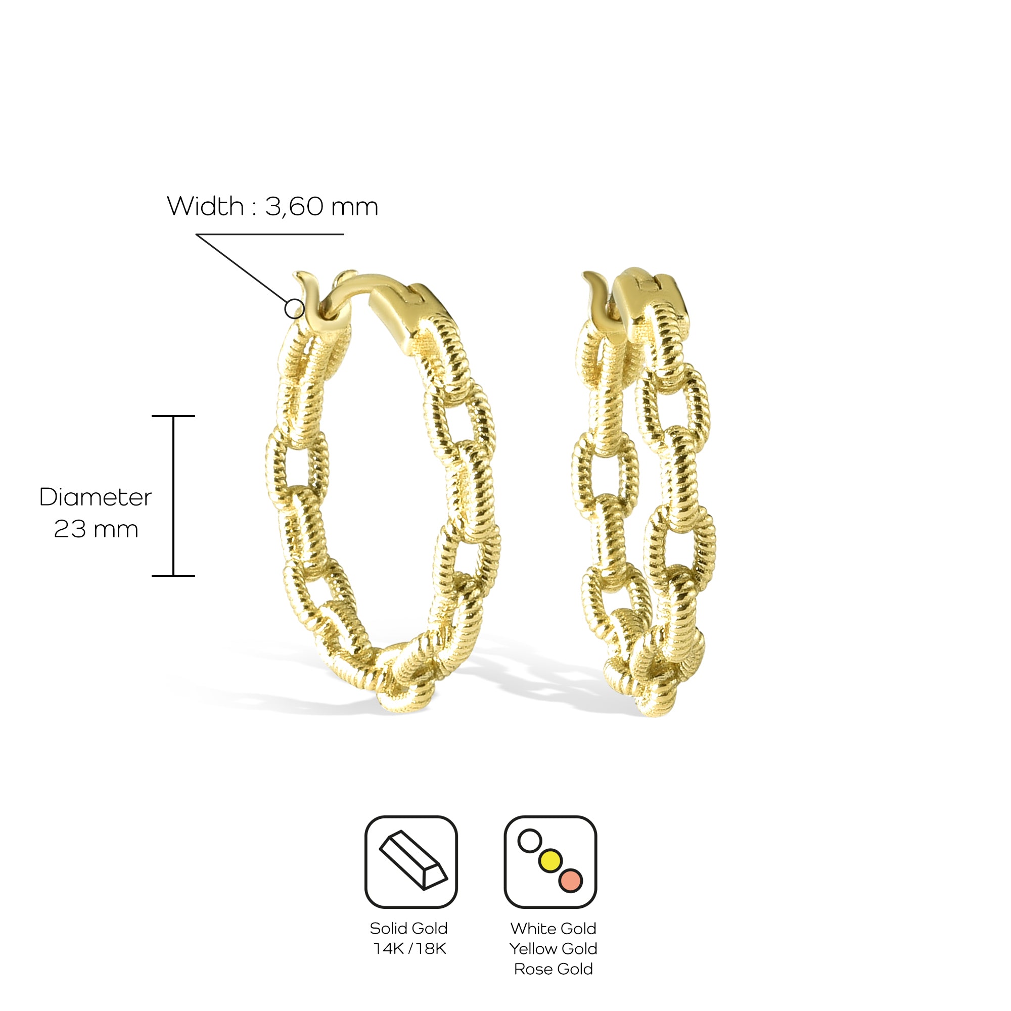 Chain Hinged Hoops Earrings 14K Gold