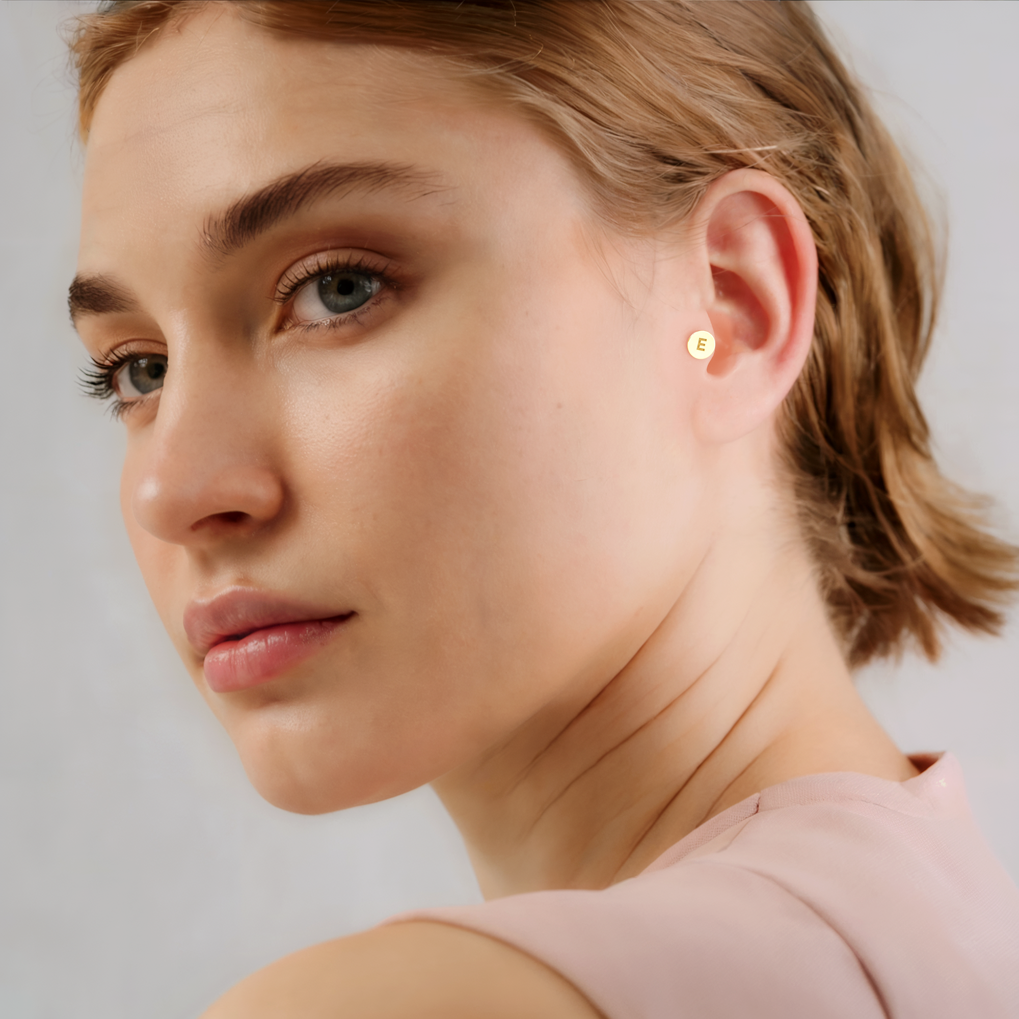 Circle Initial Custom Flatback Ear Piercing 14K Gold